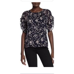 Madewell Top Women's XL Blouse Navy Memento Ruffle Sleeve Drifting Petal Chiffon